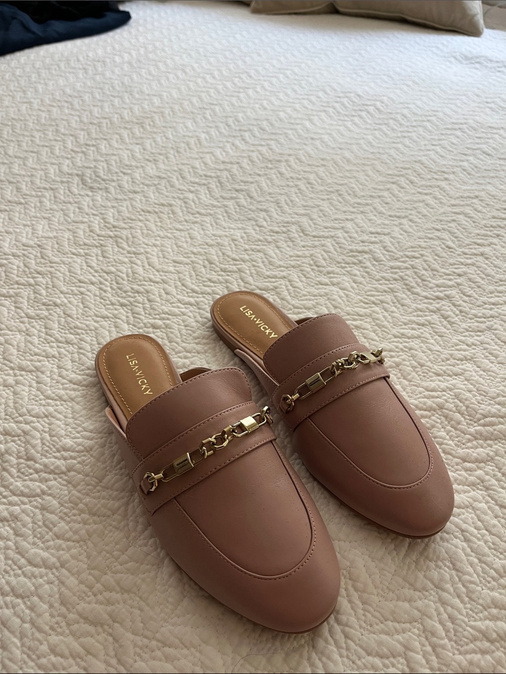 Lisa Vicky Effect Open Back Slip On Blush Pink Gold Mule 7.5